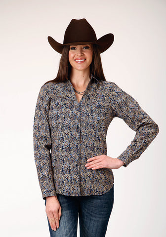 Roper Womens Vintage Paisley Blue 100% Cotton L/S Shirt