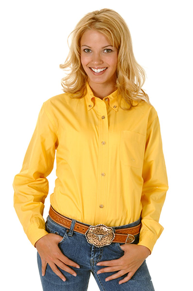 Roper Womens Yellow 100% Cotton L/S Solid Poplin Button Down