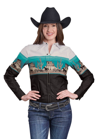 Roper Womens 2625 Scenic Border Black 100% Cotton L/S Shirt