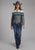 Roper Womens Retro Diamond Border Blue 100% Cotton L/S Shirt