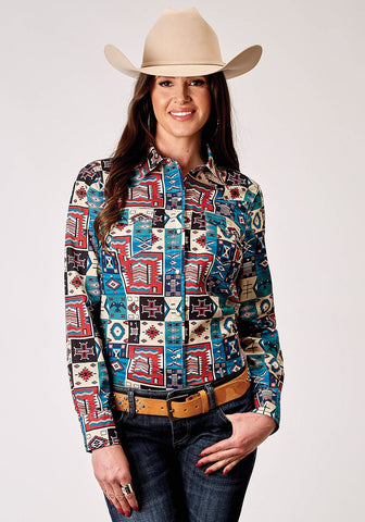 Roper Womens 1909 Vintage Patchwork Multi-Color 100% Cotton L/S Shirt