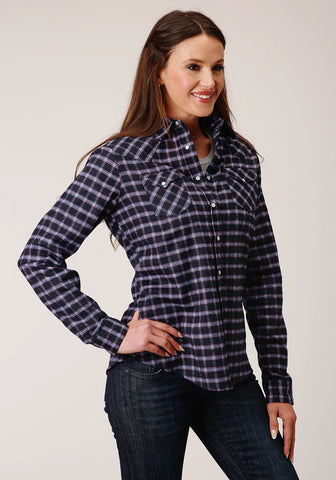 Roper Womens Unlined Flannel Blue 100% Cotton L/S Shirt
