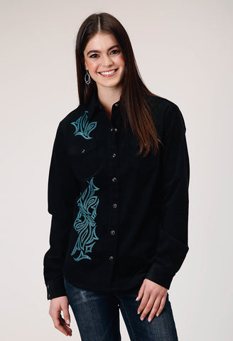 Roper Womens Western Corduroy Jet Black 100% Cotton L/S Shirt