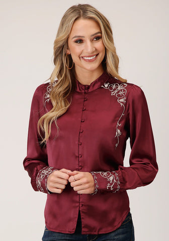 Roper Womens Wine Polyester Victorian L/S Blouse M