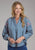 Roper Womens Pretty V-Neck Peasant Blue 100% Cotton L/S Blouse