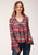 Roper Womens Black/Red Rayon/Nylon Floral Print L/S Blouse