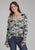 Roper Womens Photo Collage V-Neck Multi-Color 100% Rayon L/S Blouse