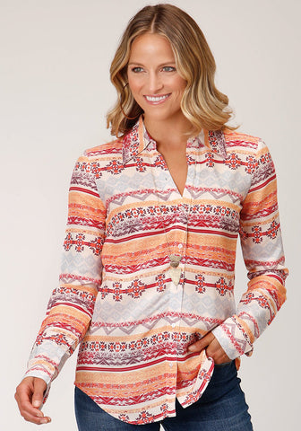 Roper Womens Aztec Texture Multi-Color 100% Rayon L/S Shirt