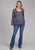 Roper Womens Gem Floral Keyhole Multi-Color 100% Cotton L/S Blouse