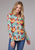 Roper Womens Ikat Paisley Print Multi-Color 100% Polyester L/S Shirt