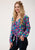 Roper Womens Turquoise/Purple Rayon/Nylon Cactus Print L/S Blouse