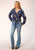 Roper Womens Cowboy Toile Blue Rayon/Nylon L/S Blouse