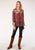 Roper Womens Rust Polyester Floral Border 3/4 Sleeve Blouse