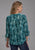 Roper Womens Feather Georgette Teal 100% Polyester 3/4 Sleeve S/S Blouse