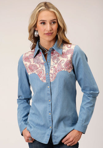 Roper Womens Denim Retro Blue 100% Cotton L/S Shirt