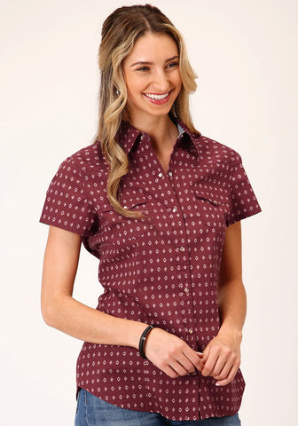 Roper Womens Texture Diamond Red 100% Cotton S/S Shirt