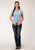 Roper Womens Turquoise Cotton Blend Stretch Check S/S Shirt