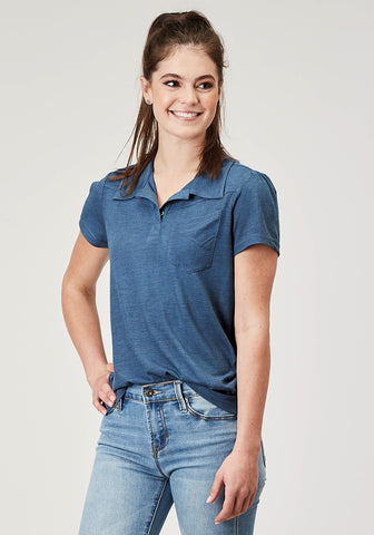 Roper Womens Puffed Polo Navy Poly/Cotton S/S T-Shirt