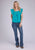 Roper Womens 2452 Flutter Sleeve Turquoise 100% Cotton S/L Blouse