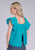 Roper Womens 2452 Flutter Sleeve Turquoise 100% Cotton S/L Blouse