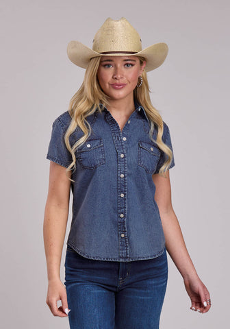 Roper Womens Western Blue Denim 100% Cotton S/S Blouse
