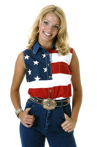 Roper Womens Stars and Stripes Flag Red/Blue 100% Cotton S/L Shirt