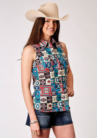 Roper Womens 1909 Vintage Patchwork Multi-Color 100% Cotton S/L Shirt