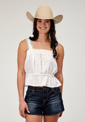 Roper Womens 2015 Swiss Dot White 100% Cotton S/L Tank Top