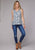 Roper Womens Ditzy Floral Stripe White Multi 100% Rayon S/L Blouse