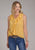 Roper Womens Center Front Ruffle Golden Yellow 100% Polyester S/L Blouse