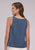 Roper Womens Belt Buckle Strap Denim Blue 100% Cotton S/L Tank Top