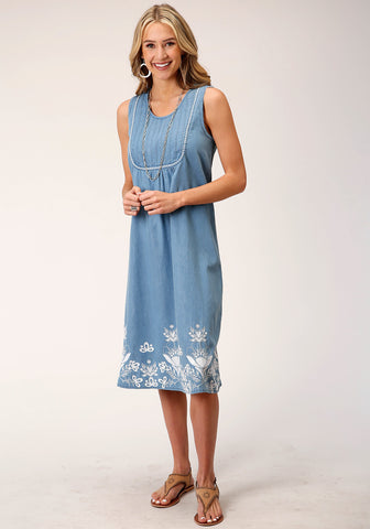 Roper Womens White Floral Tank Blue 100% Cotton S/L Dress