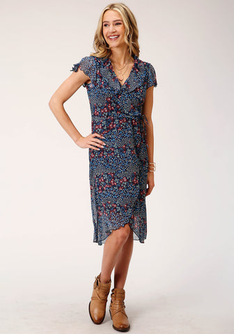 Roper Womens Ditzy Floral Blue 100% Polyester S/L Dress M
