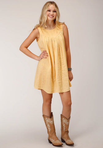 Roper Womens Double Cloth Yellow 100% Cotton S/L Dress
