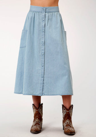 Roper Womens Long Vintage Blue 100% Cotton Skirt S