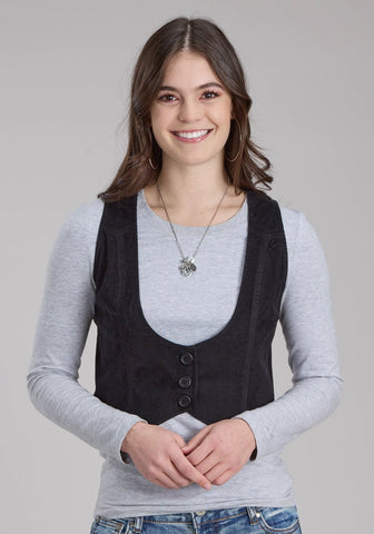 Roper Womens Fitted Mini Corduroy Black 100% Cotton Cotton Vest