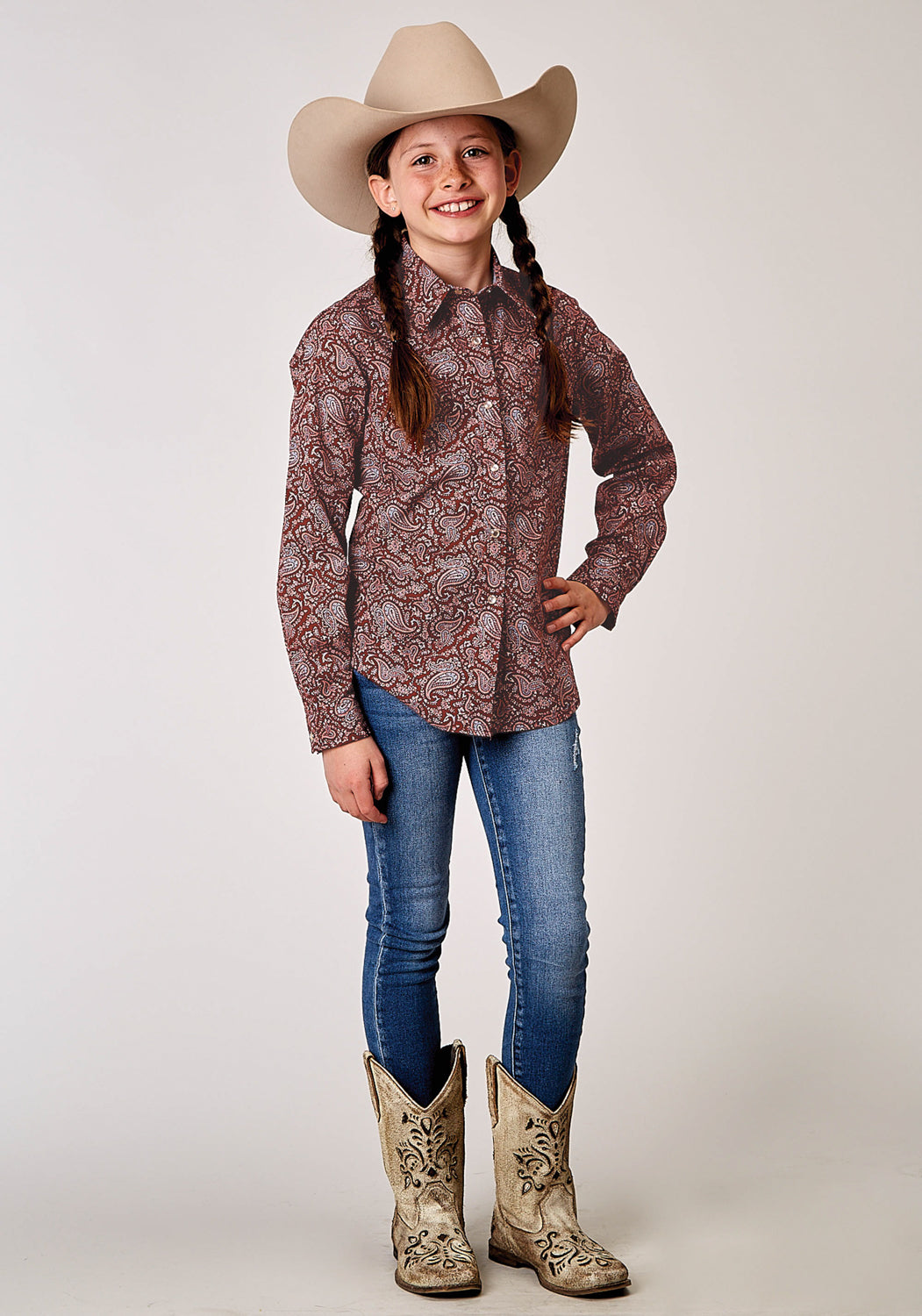 Roper Kids Girls 1896 Vintage Paisley Red 100% Cotton L/S Shirt – The ...