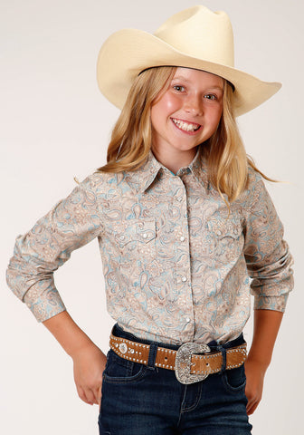 Roper Kids Girls 1590 Dot Paisley Brown 100% Cotton L/S Shirt