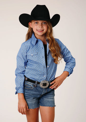 Roper Kids Girls Thistle Foulard Blue 100% Cotton L/S Shirt