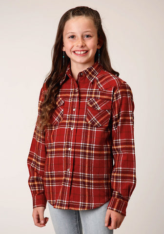 Roper Girls Unlined Plaid Rust 100% Cotton L/S Shirt