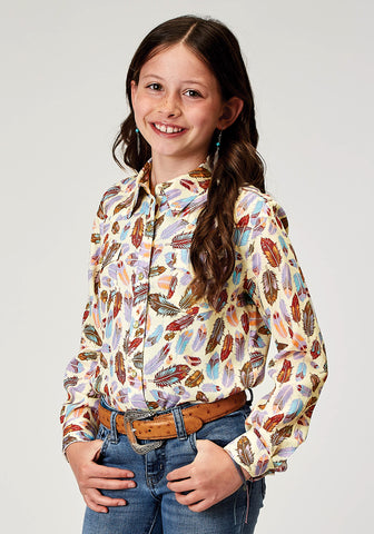 Roper Kids Girls 1990 Feather Toss Multi-Color 100% Cotton L/S Shirt