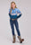 Roper Kids Girls Barrel Racer Border Blue 100% Rayon L/S Shirt