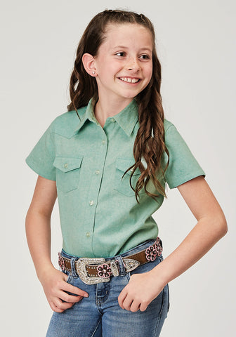 Roper Kids Girls 2014 Western Aqua 100% Cotton S/S Shirt
