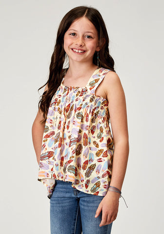 Roper Kids Girls 1990 Feather Toss Multi-Color 100% Cotton Babydoll S/L Tank Top