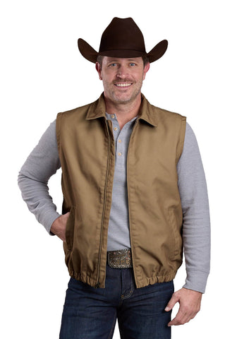 Roper Mens Western Zip Front Khaki Canvas Softshell Vest