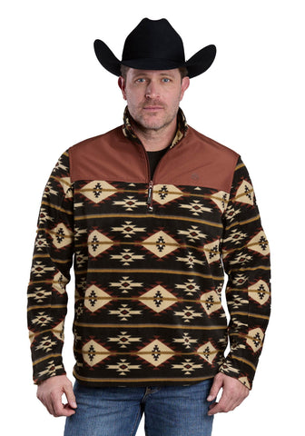 Roper Mens 1/4 Zip Aztec Print Micro Black 100% Polyester Fleece Pullover