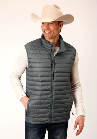 Roper Mens Down Coated Silver Sage 100% Nylon Softshell Vest