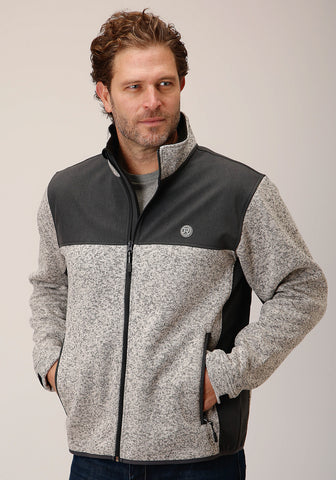 Roper Mens Sweater Knit Oatmeal 100% Polyester Fleece Jacket