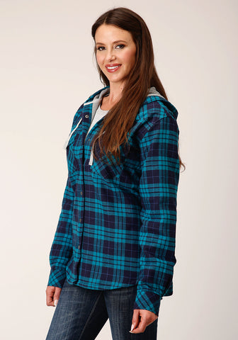 Roper Womens Thermal Lined Flannel Blue 100% Cotton Cotton Jacket