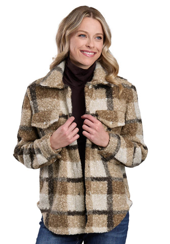 Roper Womens Oversized ShirtJac Brown/Tan 100% Polyester Fleece Jacket